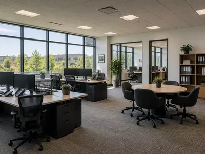 Modern accounting office interior with empty desks
