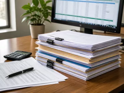 Organized stack of company accounts and tax return forms