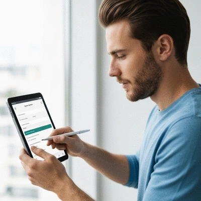 User submitting online form on tablet
