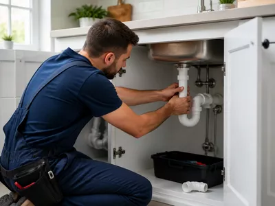 Person using a laptop to search for local plumbers on NenePipes.com
