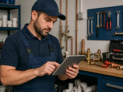 Plumber updating their business profile on NenePipes.com on a tablet